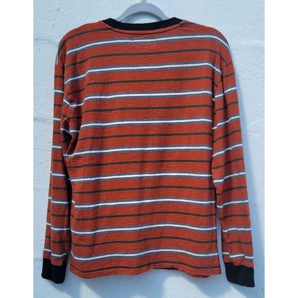 Vintage 90s Guess Shirt Mens Small Orange Striped Preppy Embroidered Logo Knit - Picture 3 of 6